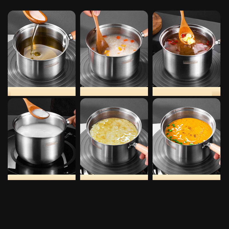 304 stainless steel milk pot, instant noodle pot, household wooden handle dormitory small soup pot, milk heating baby food pot - Korvel