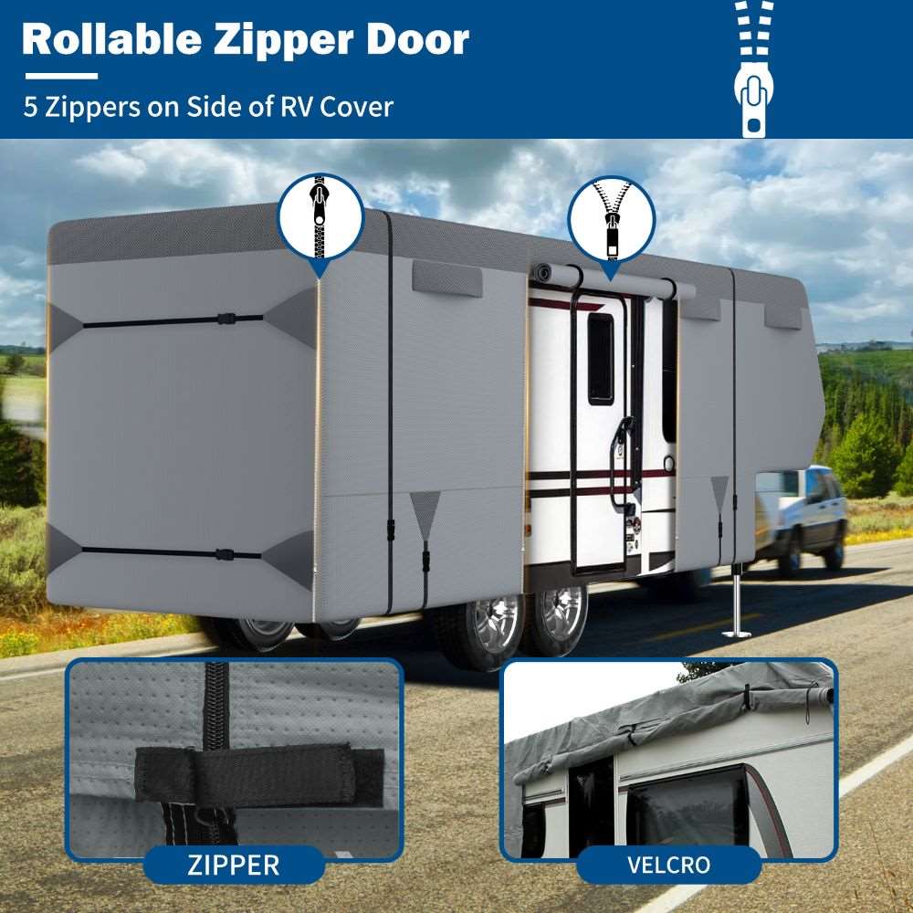Umbrauto 5th Wheel RV Cover Upgraded 7 Layers Top Anti-UV Waterproof Breathable Camper Covers - Korvel