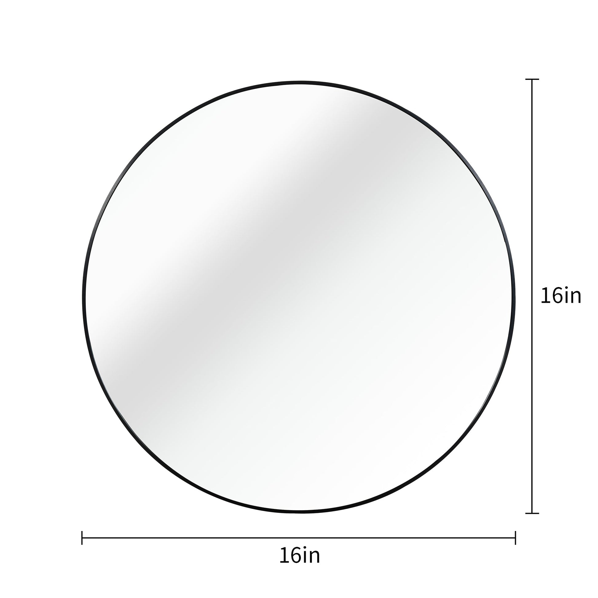 Black 16 Inch Metal Round Bathroom Mirror - Korvel