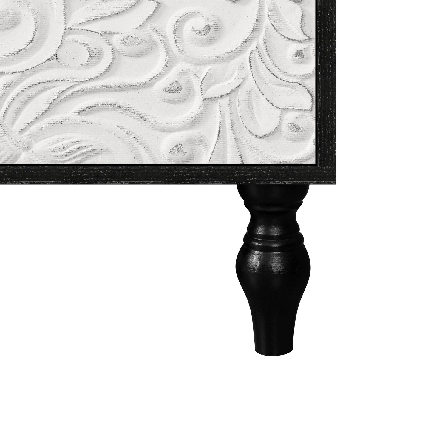 Vintage White Large Faceted Carved Sideboard with Black Frames