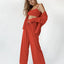 Ribbed Drop Sleeves Women's Sleepwear Set