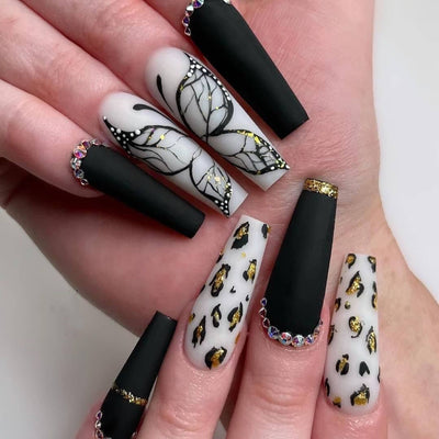 Butterfly Wearing Leopard-Print Nail Piece Scrub Manicure Wearing Nail Patch With Drill Nail Patch - Korvel