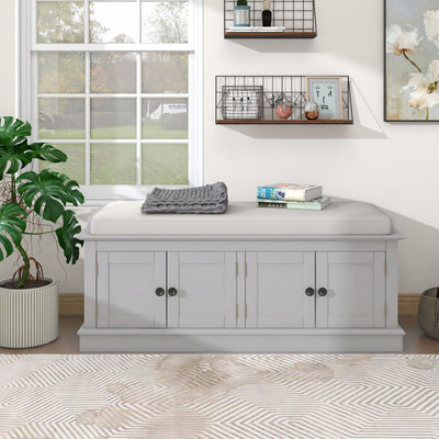 TREXM storage table with 4 doors and adjustable shelves and detachable cushioned shoe stand(Gray Wash) - Korvel