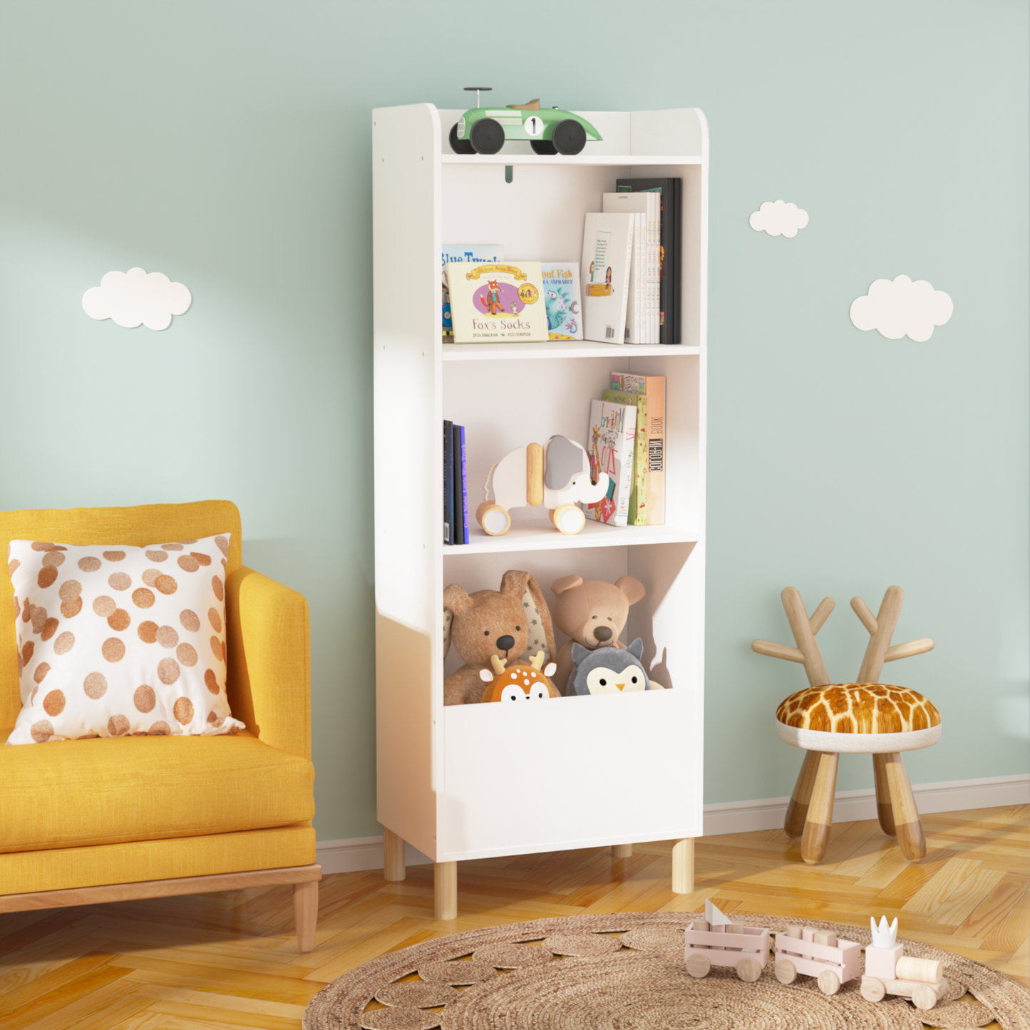 Kids 4-Tier Bookcase Children's Book Display Bookshelf Toy Storage Cabinet Organizer for Children's Room Playroom - Korvel