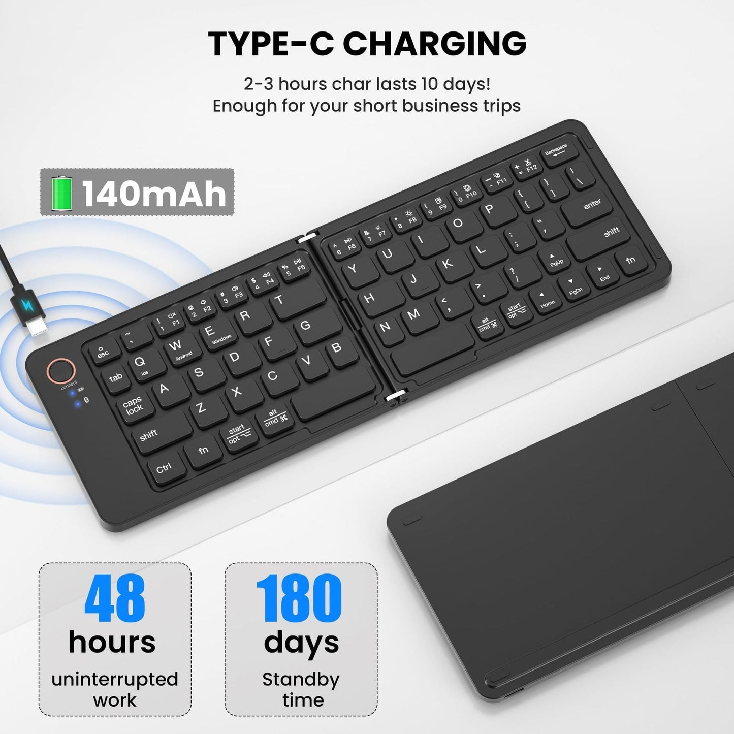Ultra Slim Folding Portable Bluetooth Keyboard