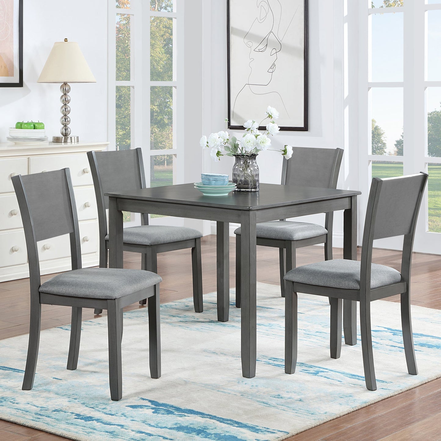 Ensemble de salle à manger moderne 5 pièces avec chaises rembourrées - Gris