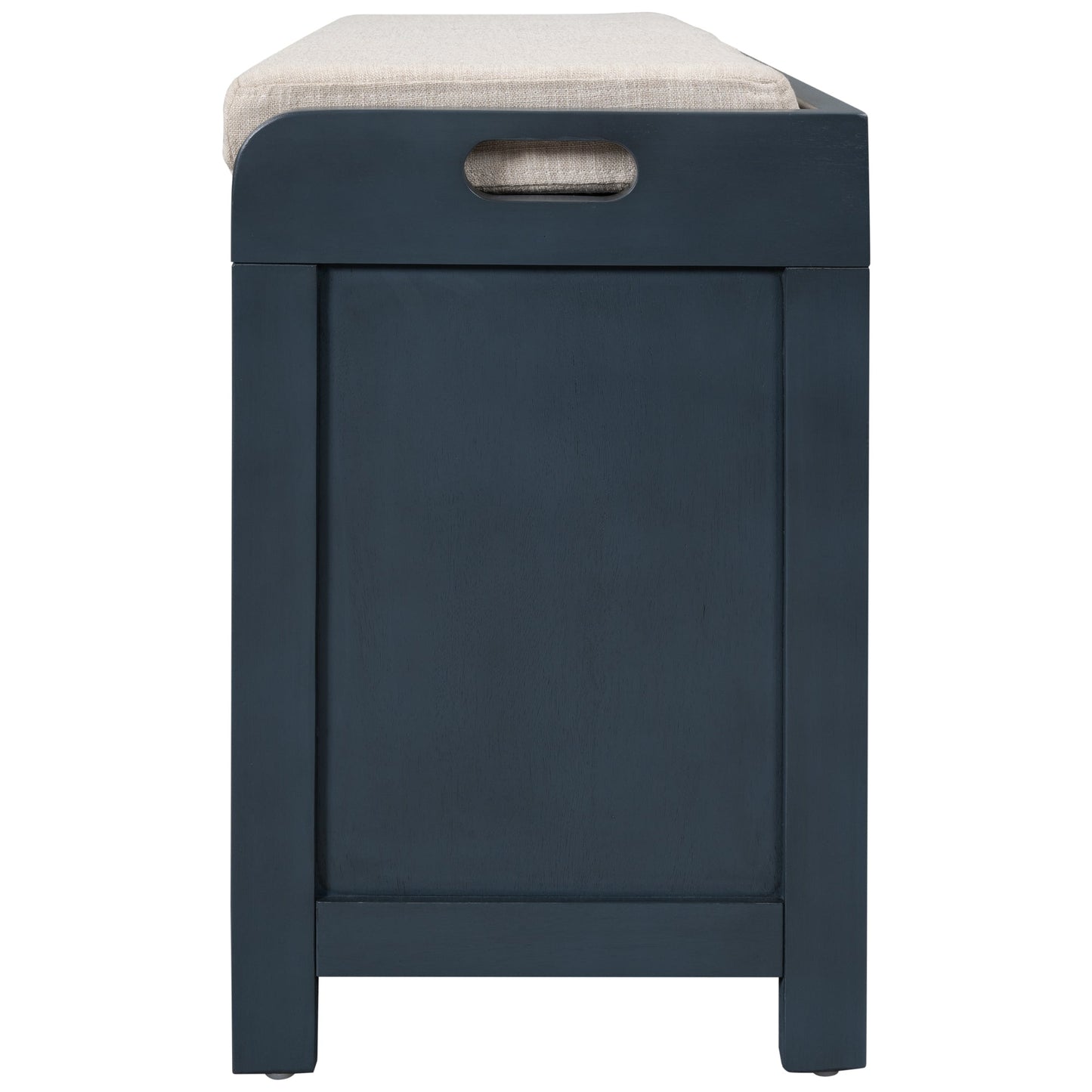 TREXM Storage Bench with Removable Basket and 2 Drawers, Fully Assembled Shoe Bench with Removable Cushion (Navy) - Korvel