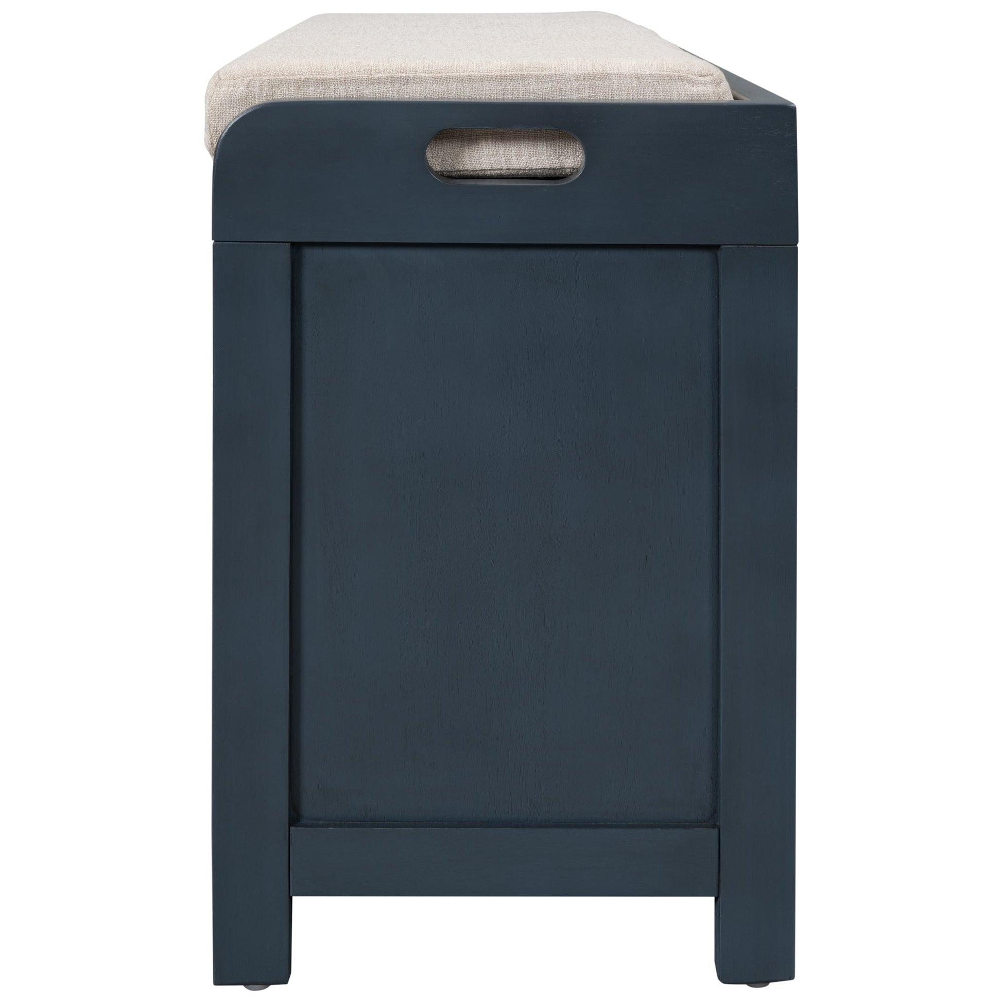 TREXM Storage Bench with Removable Basket and 2 Drawers, Fully Assembled Shoe Bench with Removable Cushion (Navy) - Korvel