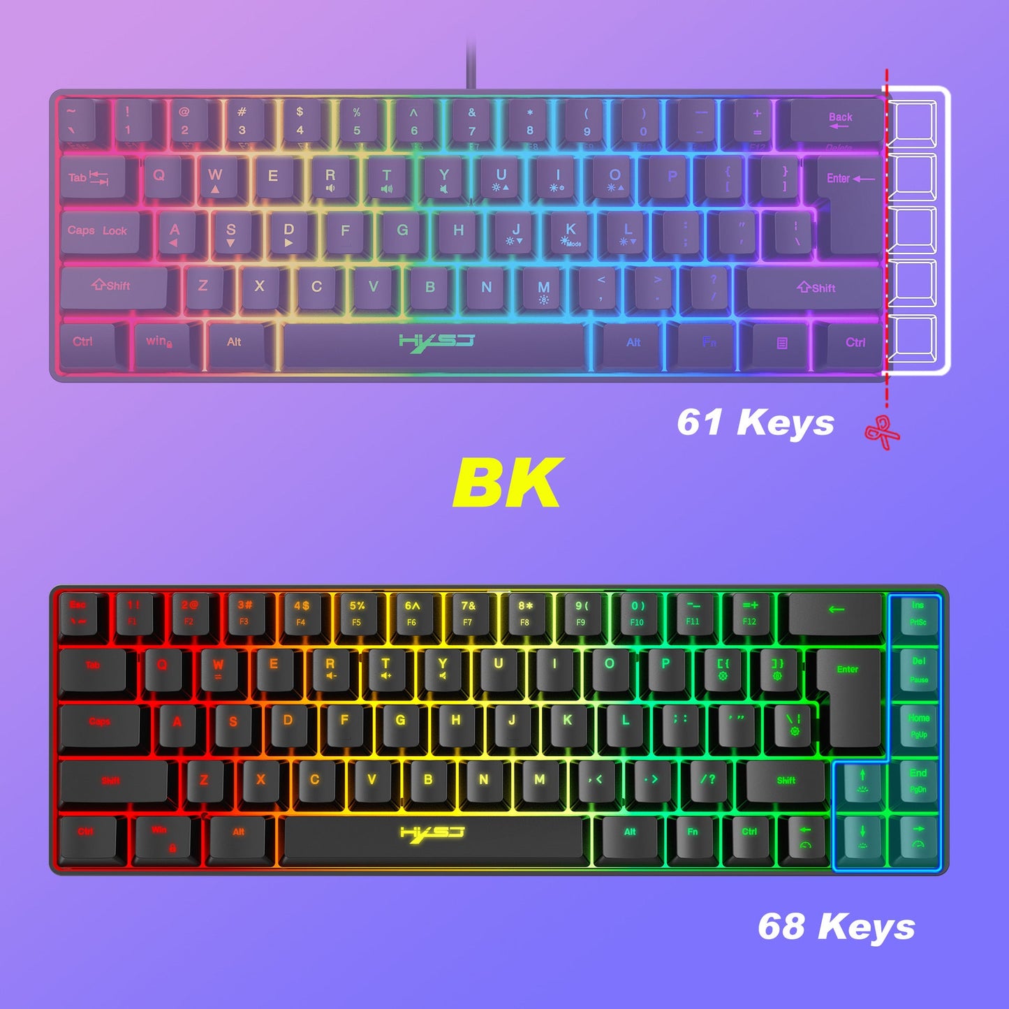 60% Mini 68 Key Mechanical Texture Film Gaming Keyboard ABS Material RGB Backlit Mini Portable Keyboard - Korvel