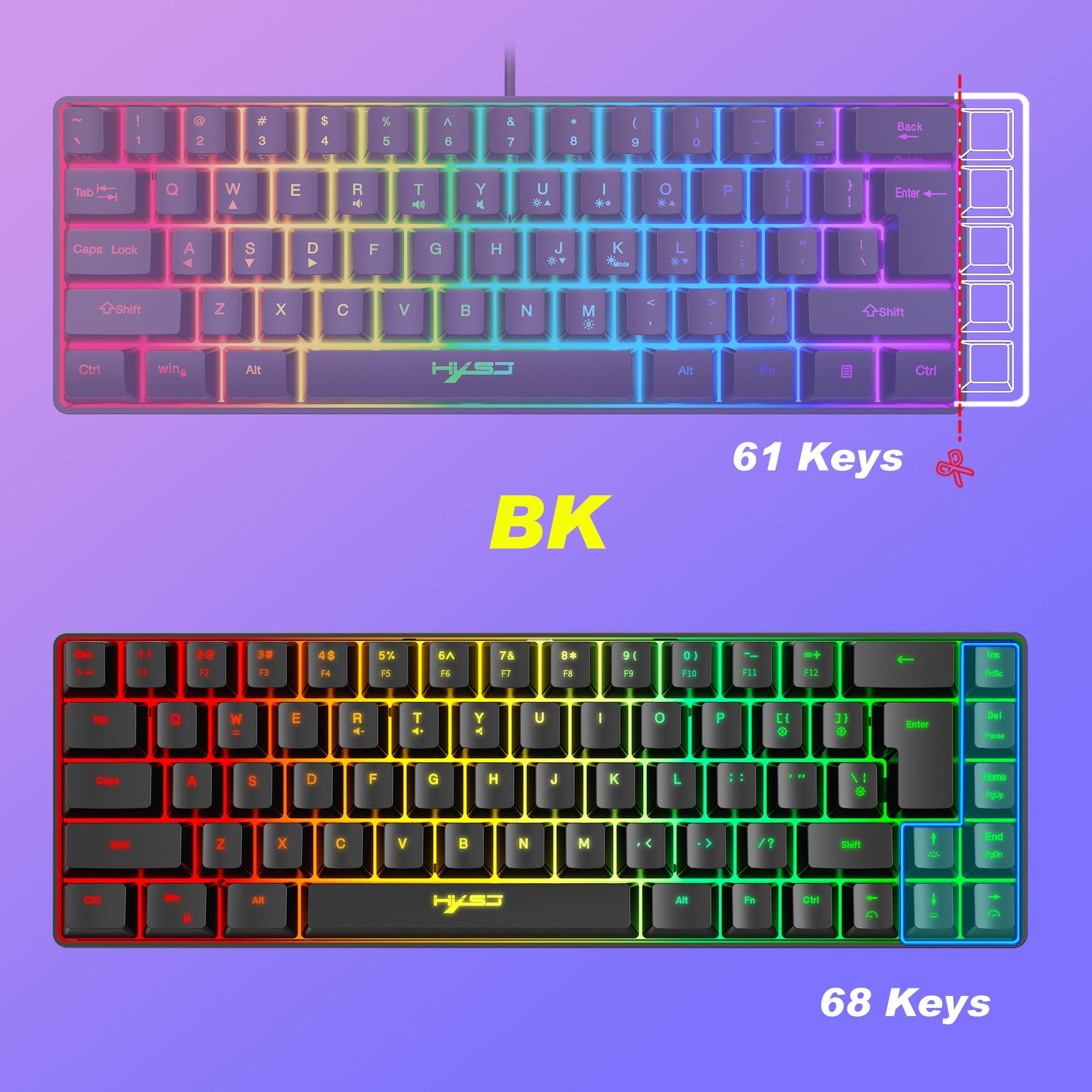 60% Mini 68 Key Mechanical Texture Film Gaming Keyboard ABS Material RGB Backlit Mini Portable Keyboard - Korvel