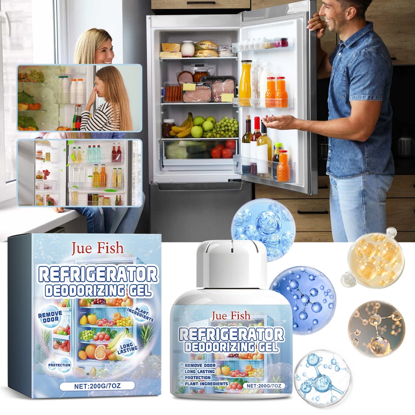 Refrigerator Deodorizer Purifying Gel, Indoor Refrigerator Deodorization Purification Fresh-Keeping Anti-Channeling Clean Odor - Korvel