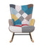 Mid Century Rocking Chair with Ottoman - Patchwork Linen