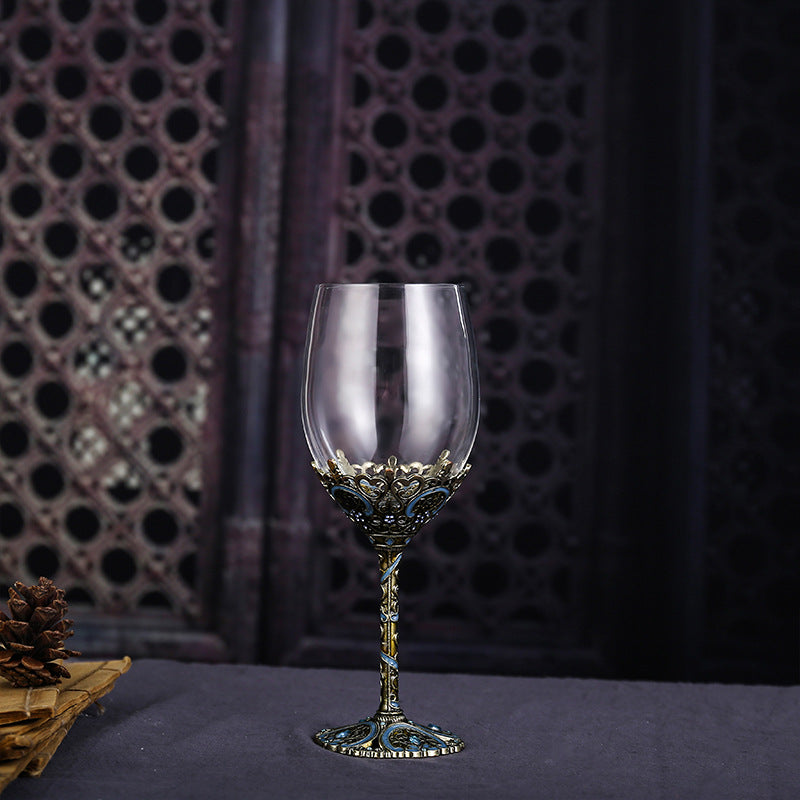 Enamel lead-free red wine cup crystal glass high footed cup decanter set - Korvel