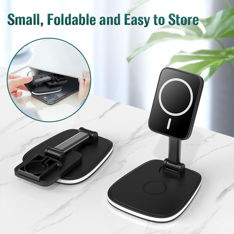 Multi functional wireless charging desktop magnetic bracket suitable for folding wireless chargers for Apple and Huawei phones - Korvel