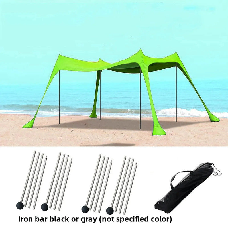 Family beach tent, large pop-up parasol, beach shelter, sun shade. Stable poles with portable carry bag. Outdoor shade. - Korvel