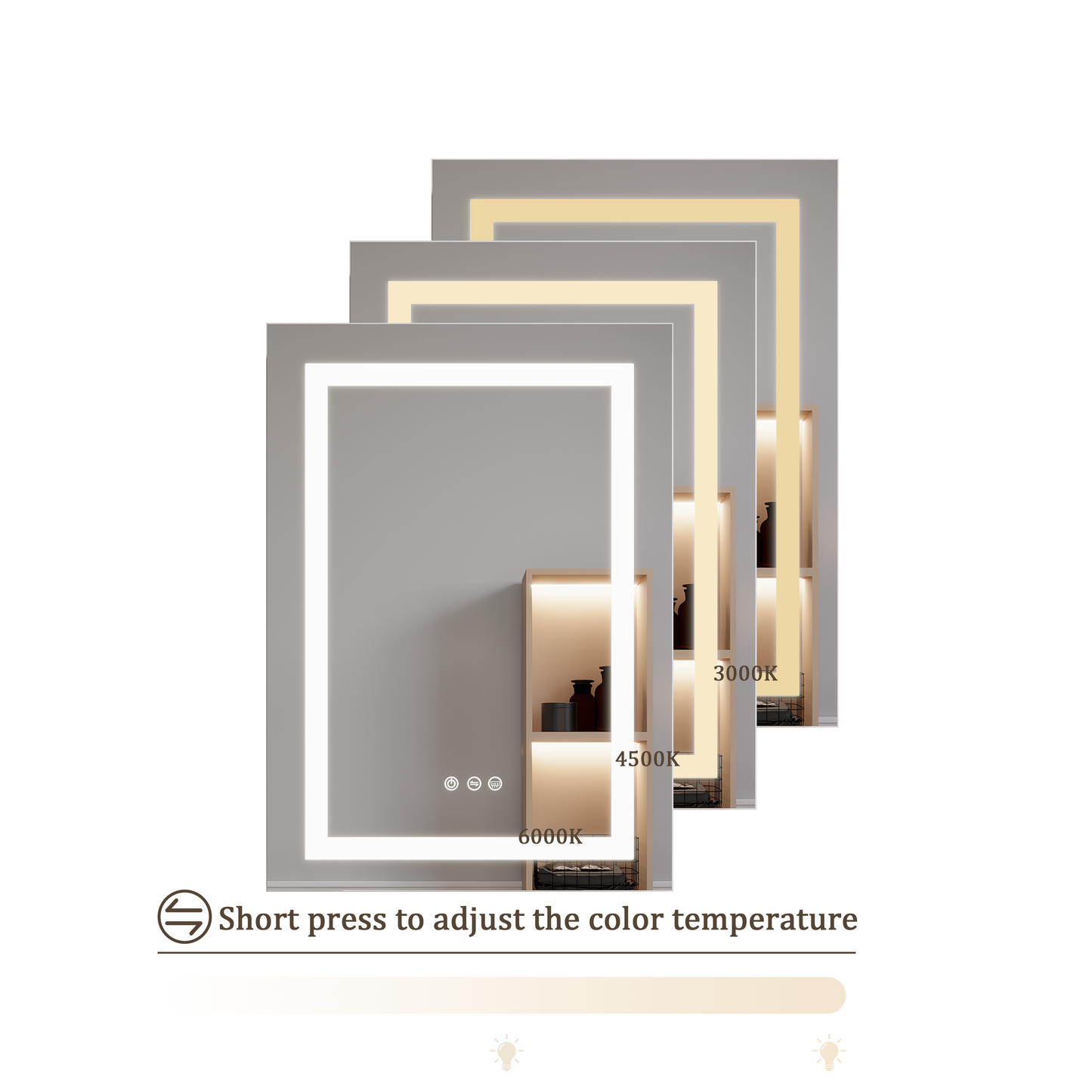 26x20 inch(Left Door) bathroom medicine cabinet with LED mirror 3000K~6000K single door lighting bathroom cabinet with touch switch adjusta - Korvel