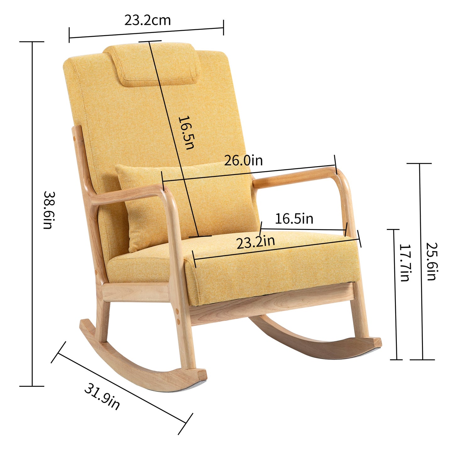 Rocking Chair Upholstered Fabric Rocking Armchair Indoor with High Backrest Glider Chairs and Lumbar Pillow for Living Room - Korvel