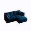 Chenille double sofa with 1 foot pedal, 2 seats L-shaped section, Ottoman style blue Chenille - Korvel