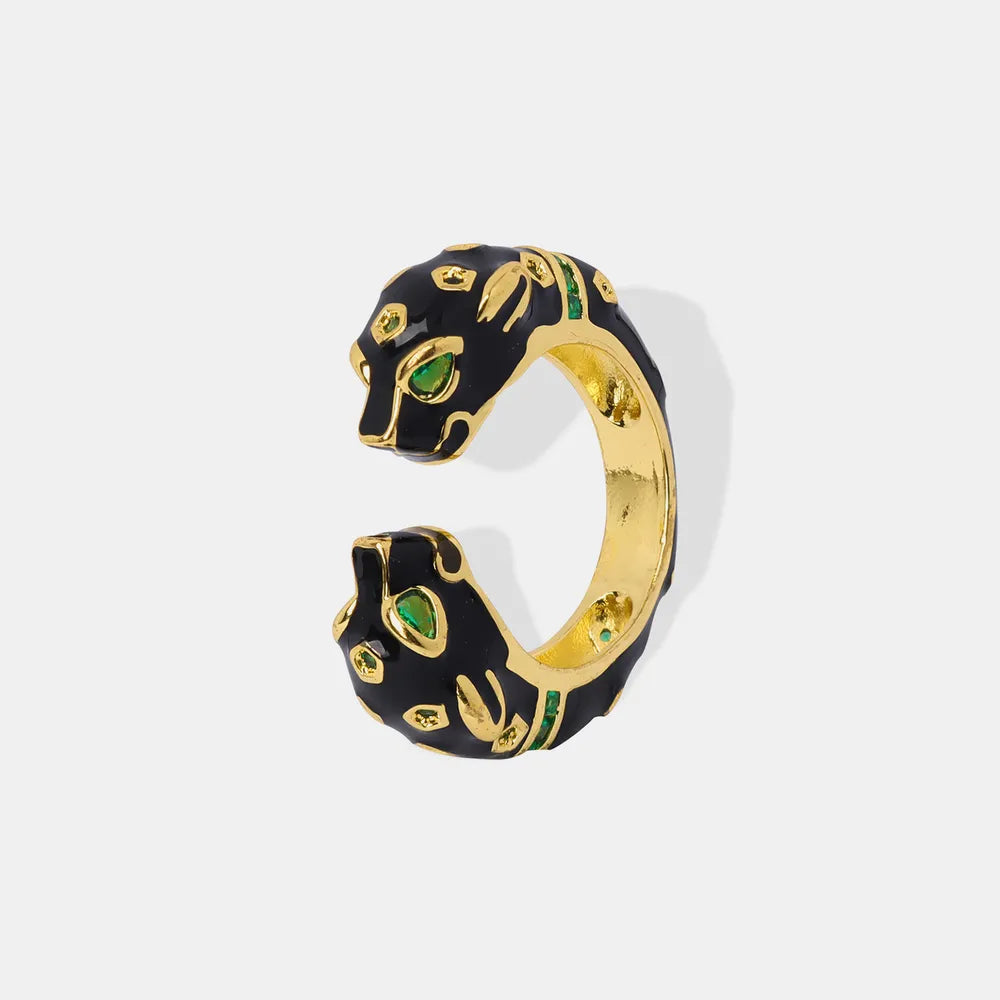 Black Panther Diamond Set Enamel Glazed Open Ring