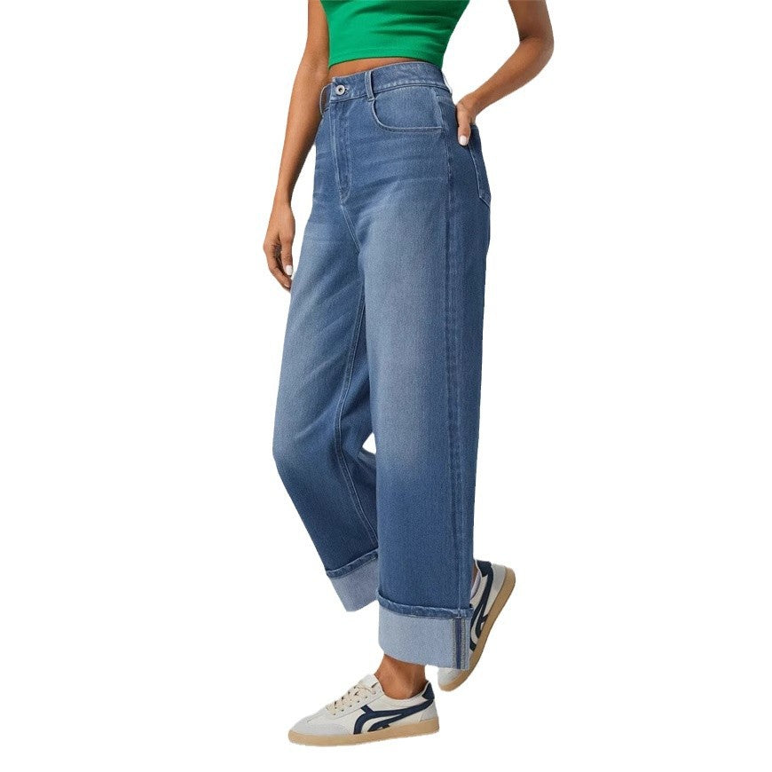 Fashionable high waisted straight leg jeans - Korvel