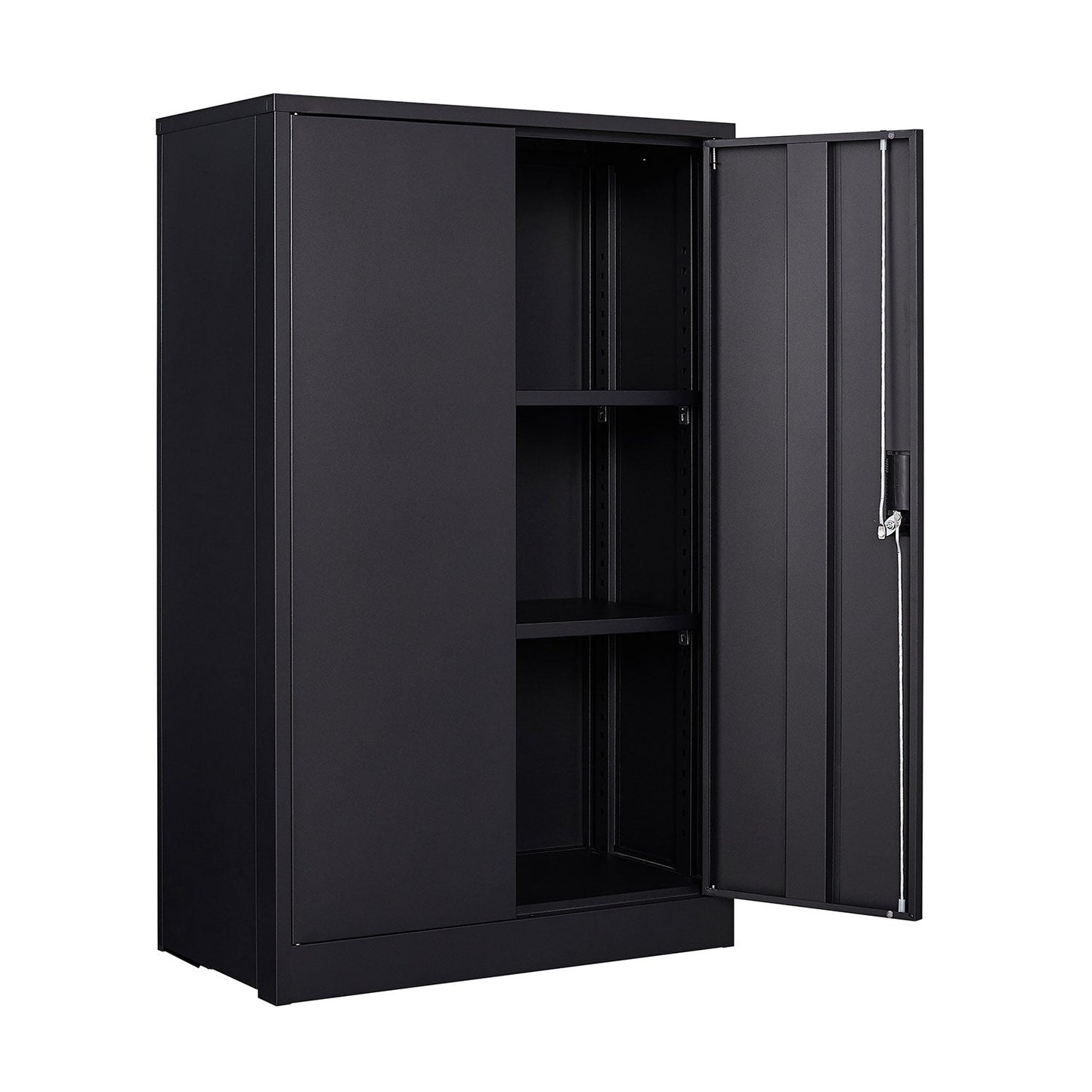 Metal storage cabinet with locked door and adjustable shelf foldable storage cabinet black - Korvel