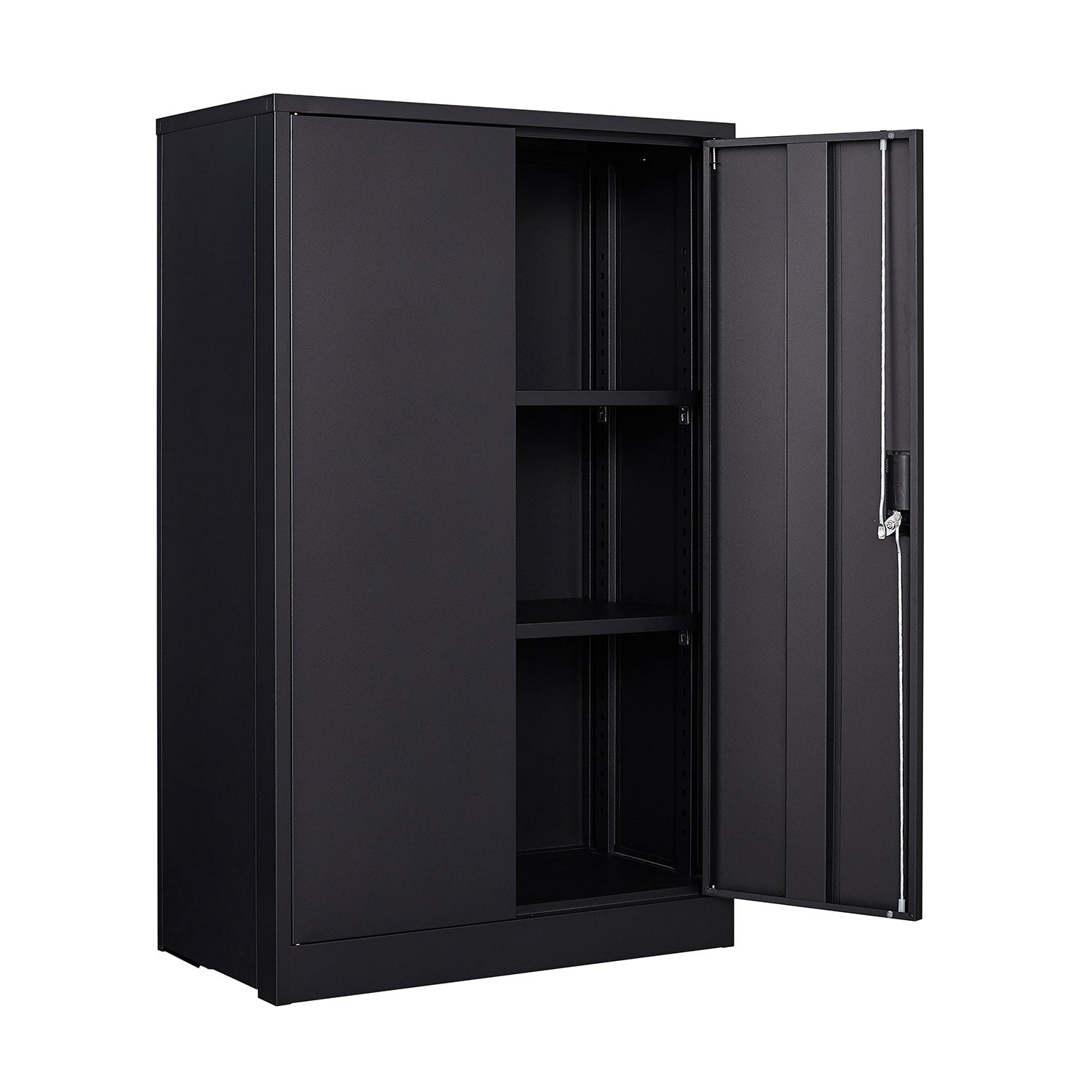 Metal storage cabinet with locked door and adjustable shelf foldable storage cabinet black - Korvel