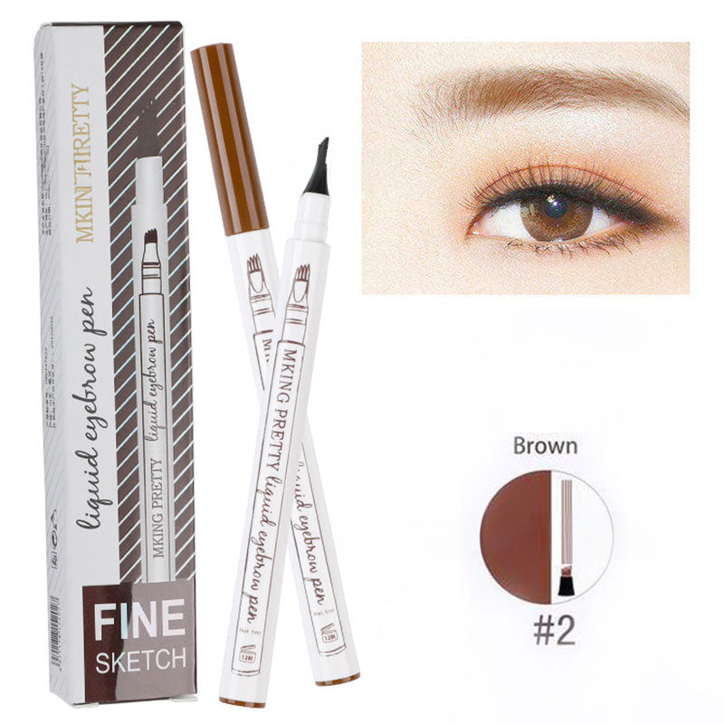 Makeup Micro Sculpture Fine Grain Eyebrow Pen Four Fork Eyebrow Pen Anti Sweating and Non Staining Liquid Eyebrow Pen Four Head - Korvel