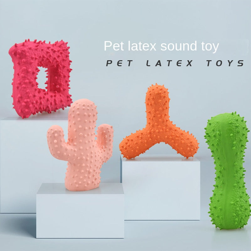 New Pet Latex Toy with Spiked Bone and Four-Corner Square Latex Sound Toy Durable Teeth-Cleaning Dog Toy - Korvel