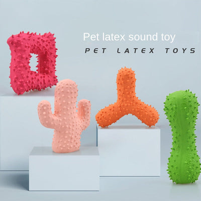 New Pet Latex Toy with Spiked Bone and Four-Corner Square Latex Sound Toy Durable Teeth-Cleaning Dog Toy - Korvel