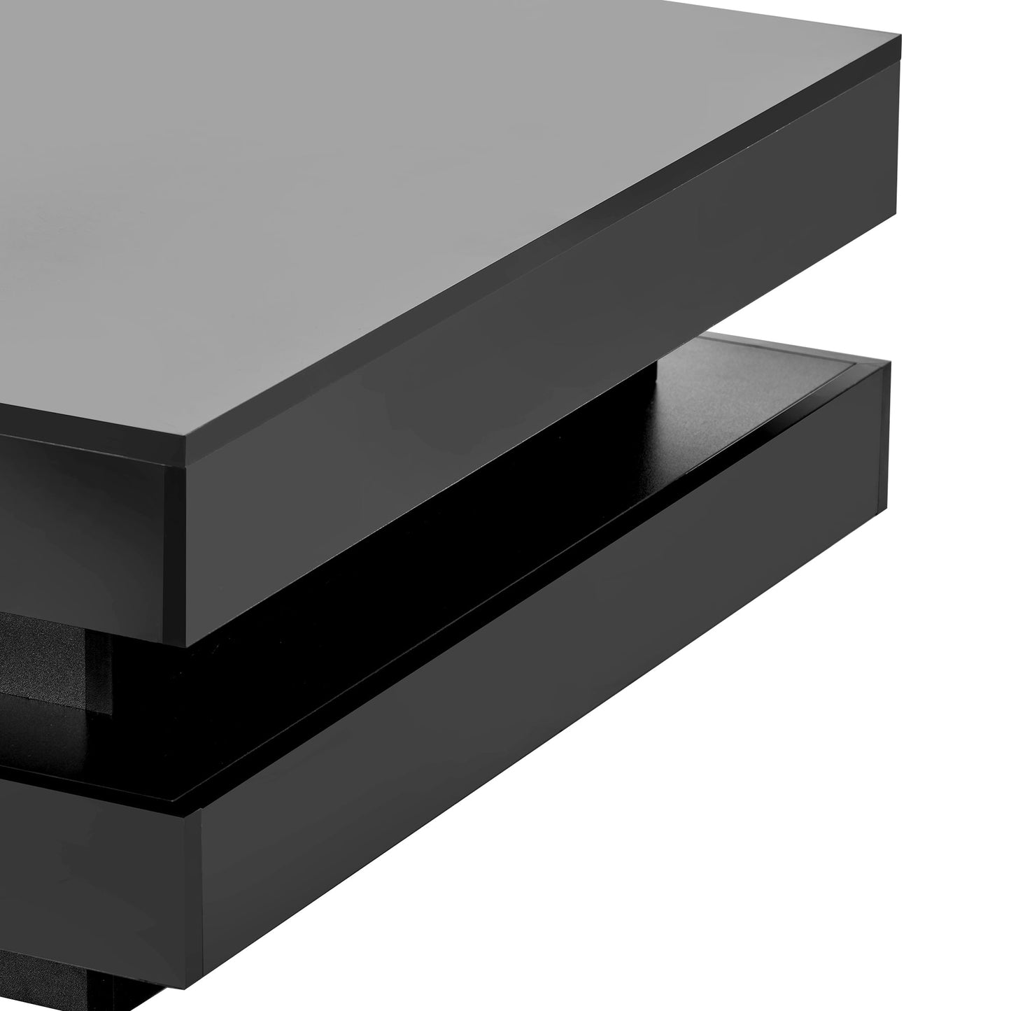 ON-TREND High Gloss Minimalist Design with LED Lights 2-Tier Square Coffee Table Black - Korvel