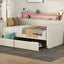 Twin Size Daybed with Storage Drawers, Upholstered Daybed with Charging Station and LED Lights, Beige - Korvel