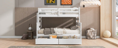 Wood Twin over Full Bunk Bed with 2 Drawers  White - Korvel