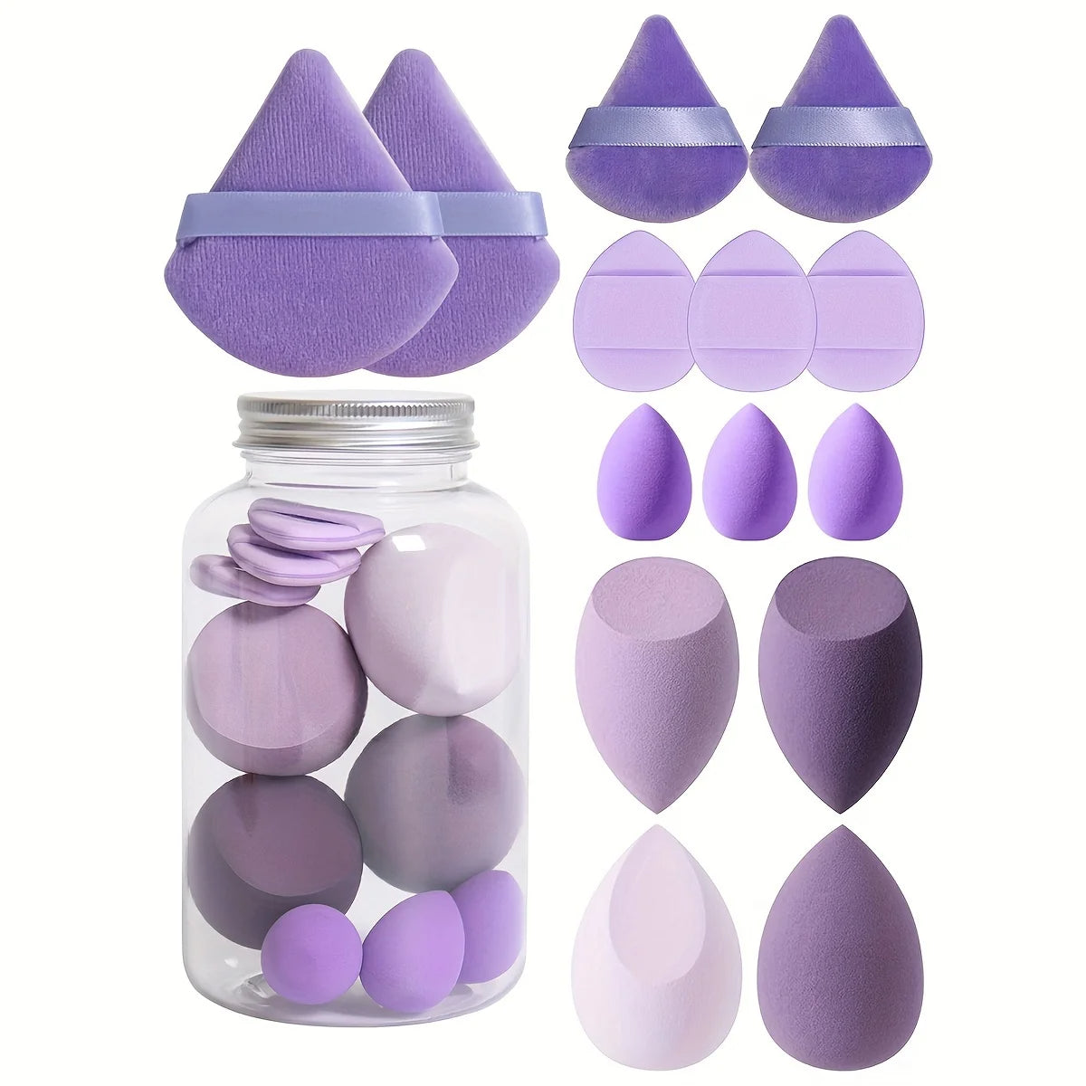 14-Piece Makeup Sponge Set in Purple, Pink, and Black