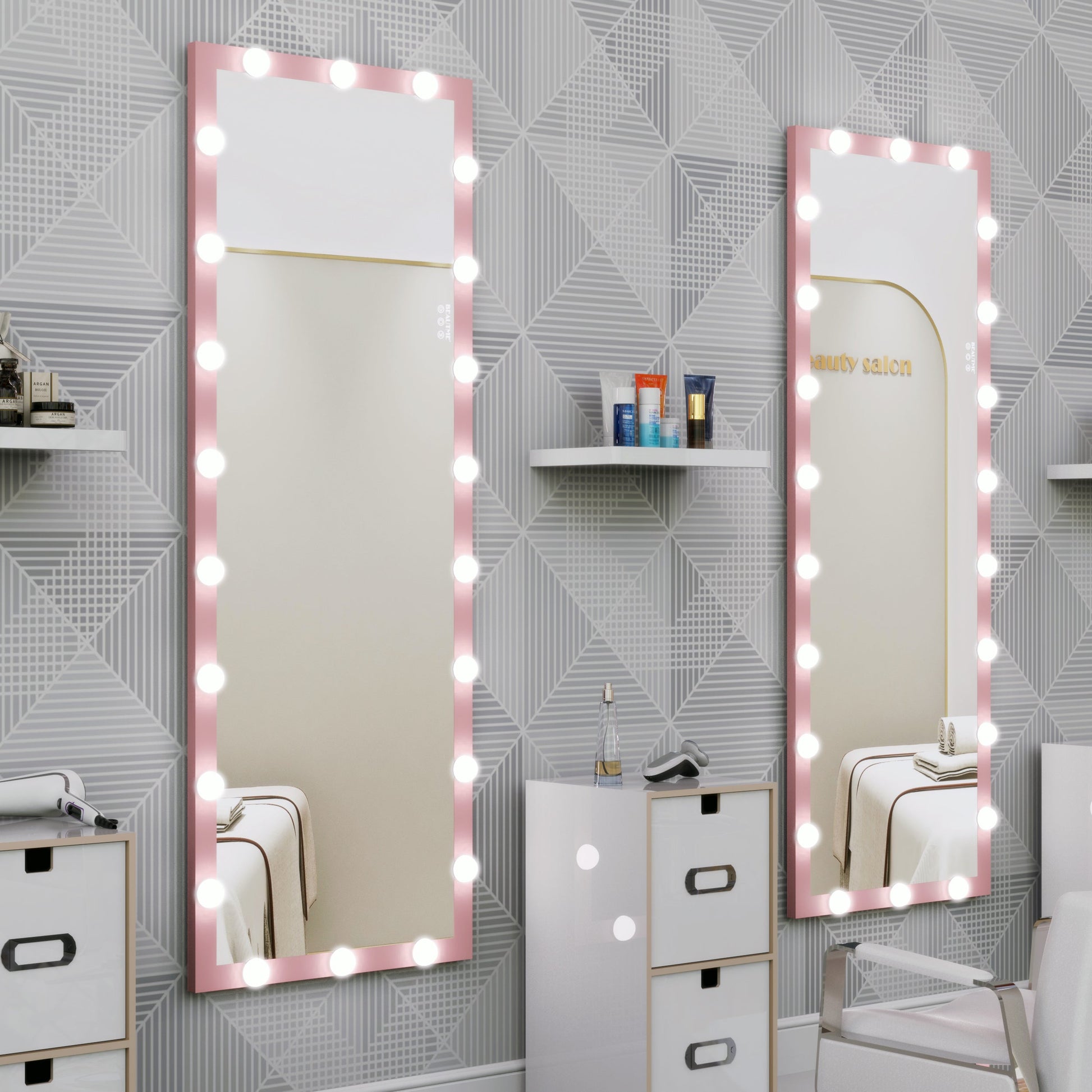 62.6-inch x 23.3-inch pink Hollywood illuminated full body vanity mirror with 3 color modesstanding floor mirror touch control - Korvel