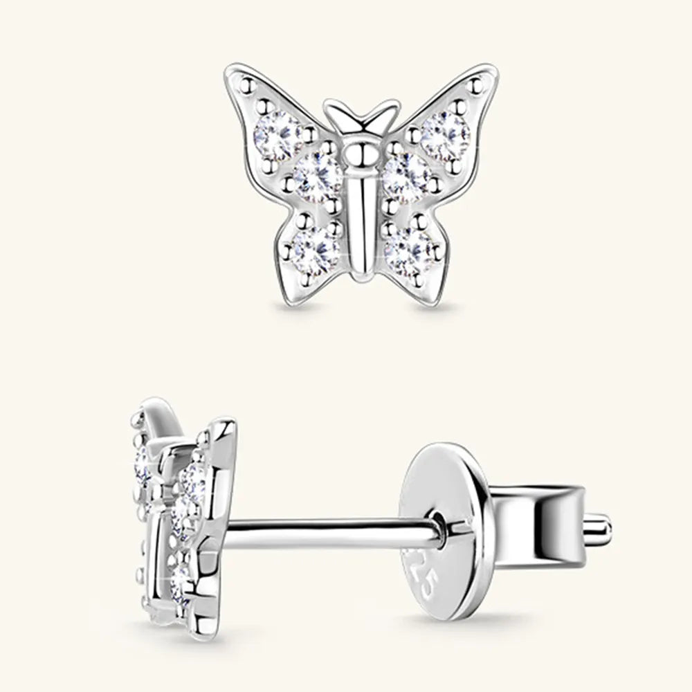 Moissanite 925 Sterling Silver Butterfly Stud Earrings - Korvel