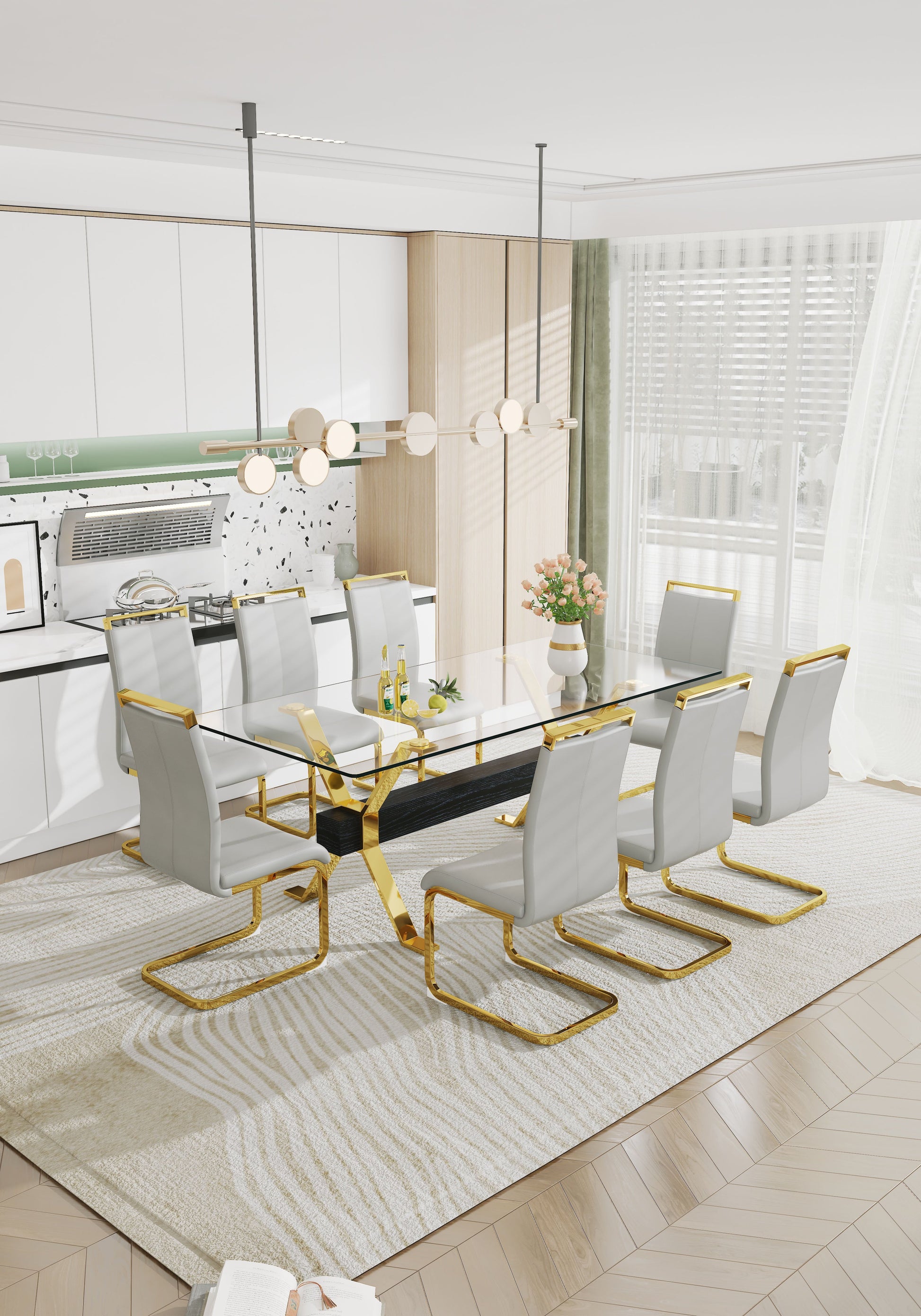 Dining table Modern tempered glass dining table Large modern office desk - Korvel
