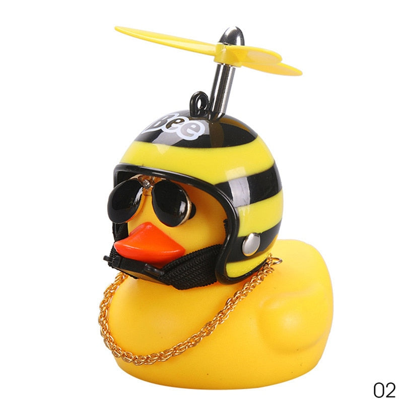 Car Duck with Helmet Broken Wind Small Yellow Duck Road Bike Motor Helmet Riding Cycling Car Accessories Decor Without Lights - Korvel