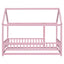 Twin Size Floor Wooden Bed with House Roof Frame, Fence Guardrails,Pink - Korvel