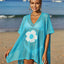 Openwork Flower V-Neck Short Sleeve Cover Up