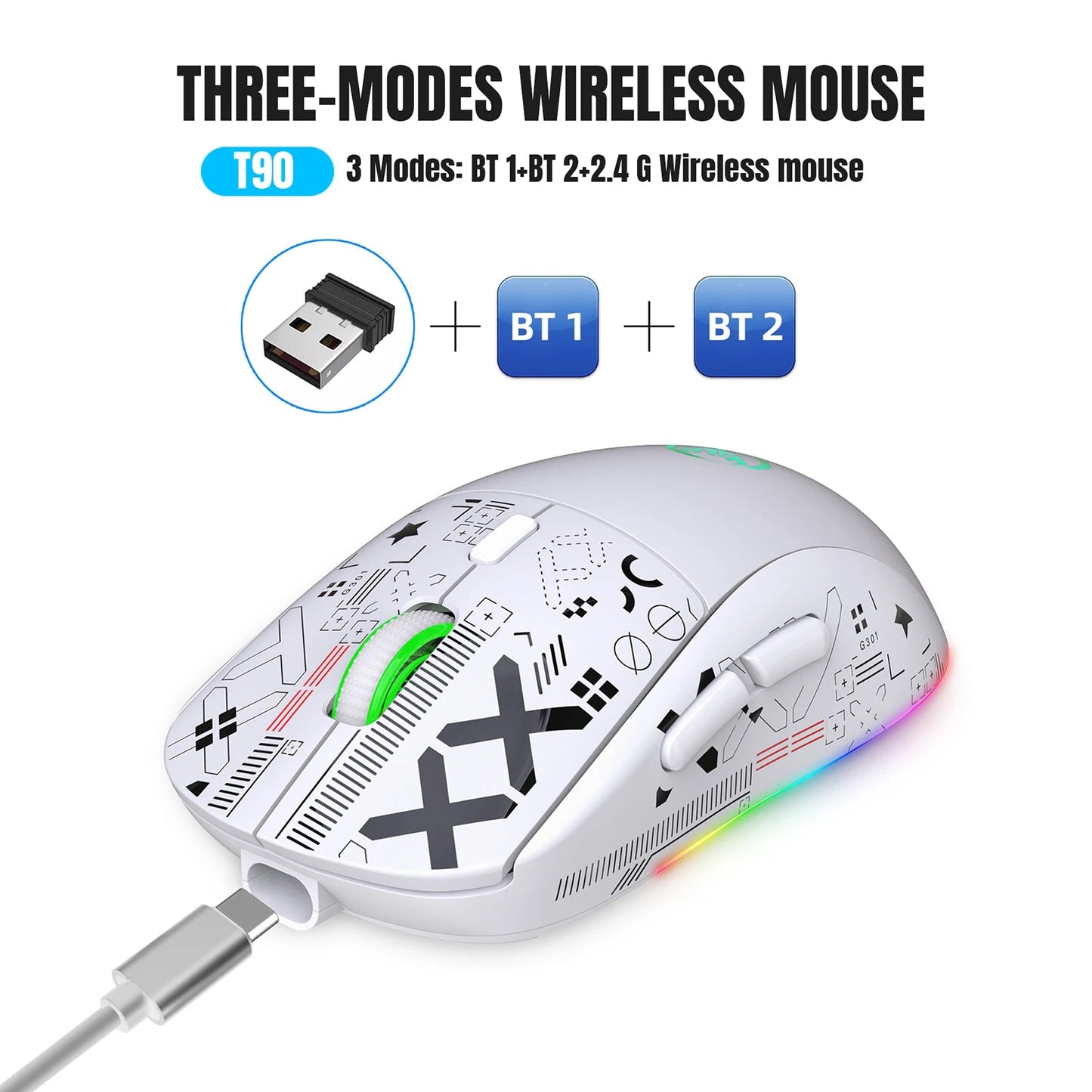 HXSJ T90 Wireless Mechanical Gaming Mouse with RGB Lighting