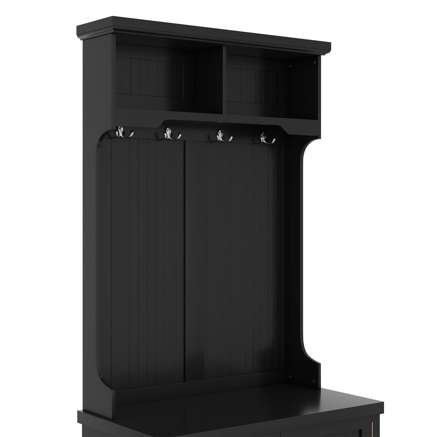 Hall Tree with Storage Shoe Bench for Entryway and Hallway, 4-in-1 Design Coat Racks with 4 Hooks for Living Room, Black - Korvel
