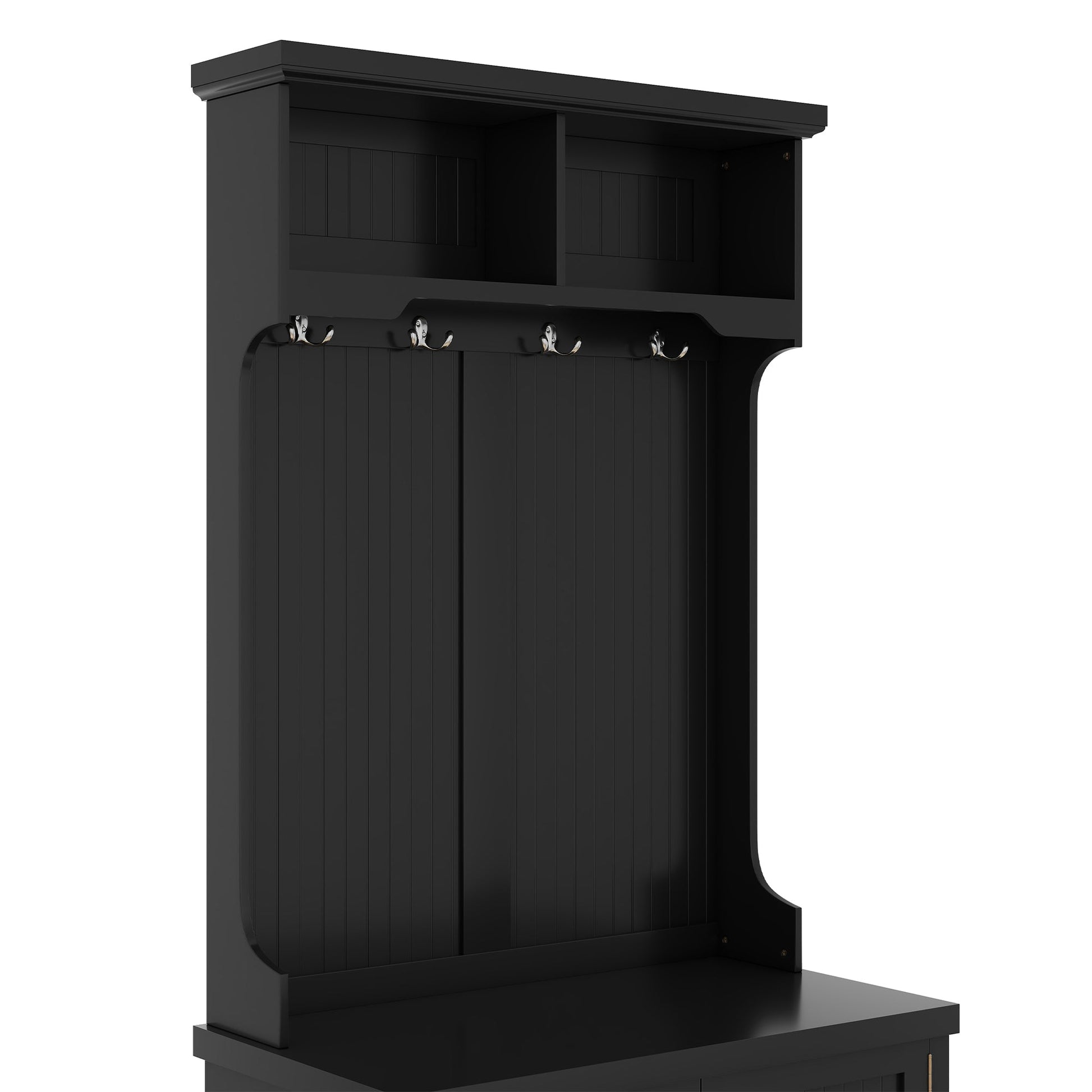 Hall Tree with Storage Shoe Bench for Entryway and Hallway, 4-in-1 Design Coat Racks with 4 Hooks for Living Room, Black - Korvel