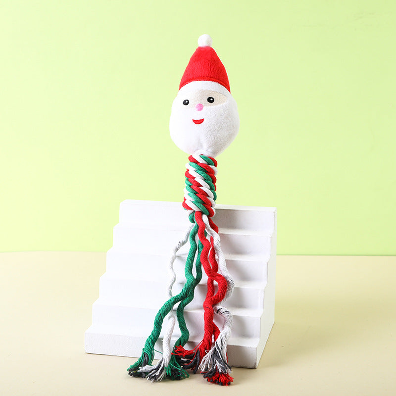 Christmas Cotton Rope Pet Plush Toy Teeth Grinding Durable Cartoon Self Hi Dog Toy Cat Supplies - Korvel