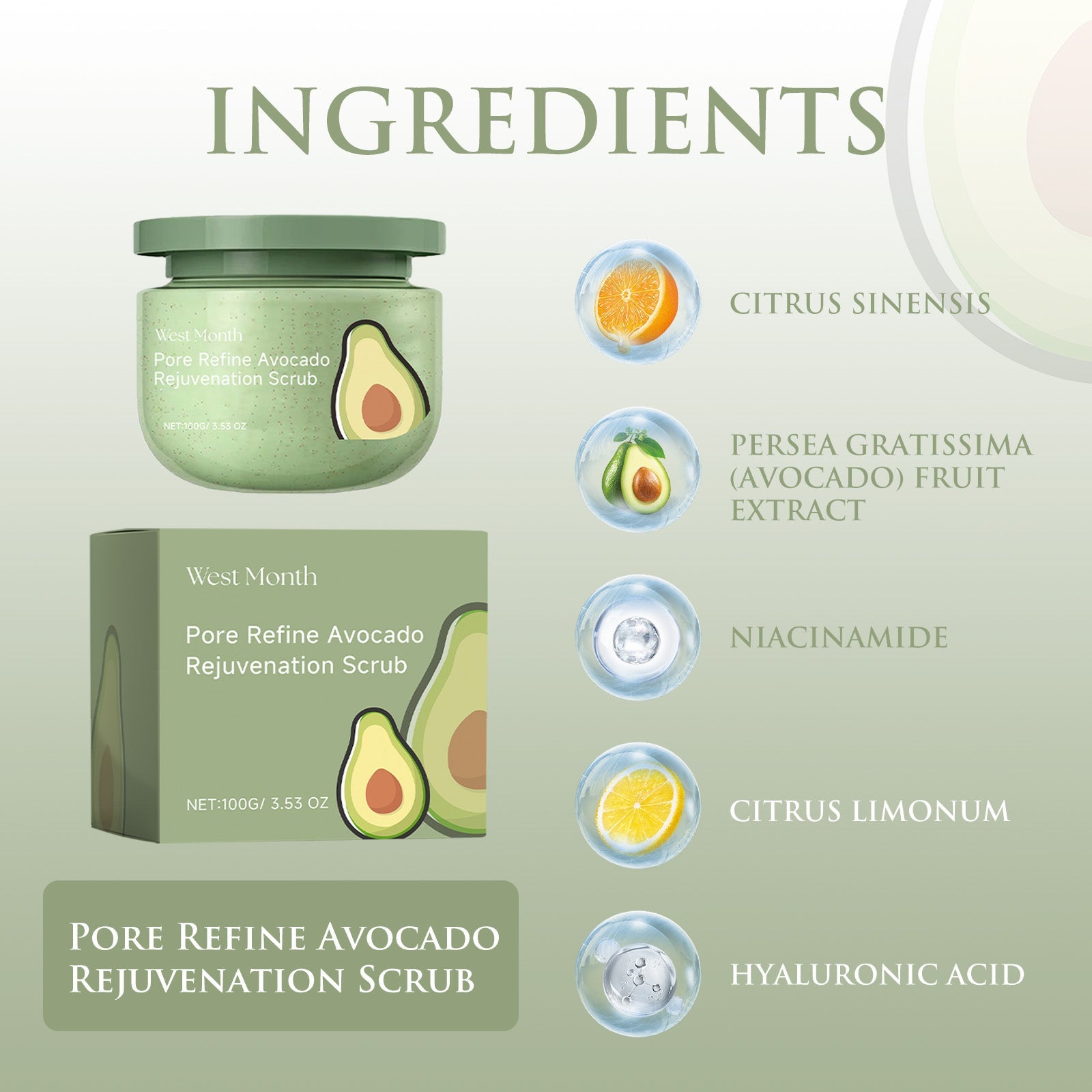 Avocado Ice Cream Scrub, Moisturizing, Hydrating, Cleansing And Exfoliating Body Scrub - Korvel