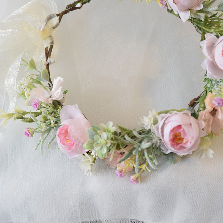 Mori Flower Bridal headdress garland modeling headdress photo wedding dress hair accessories Bridesmaid accessories holiday head - Korvel