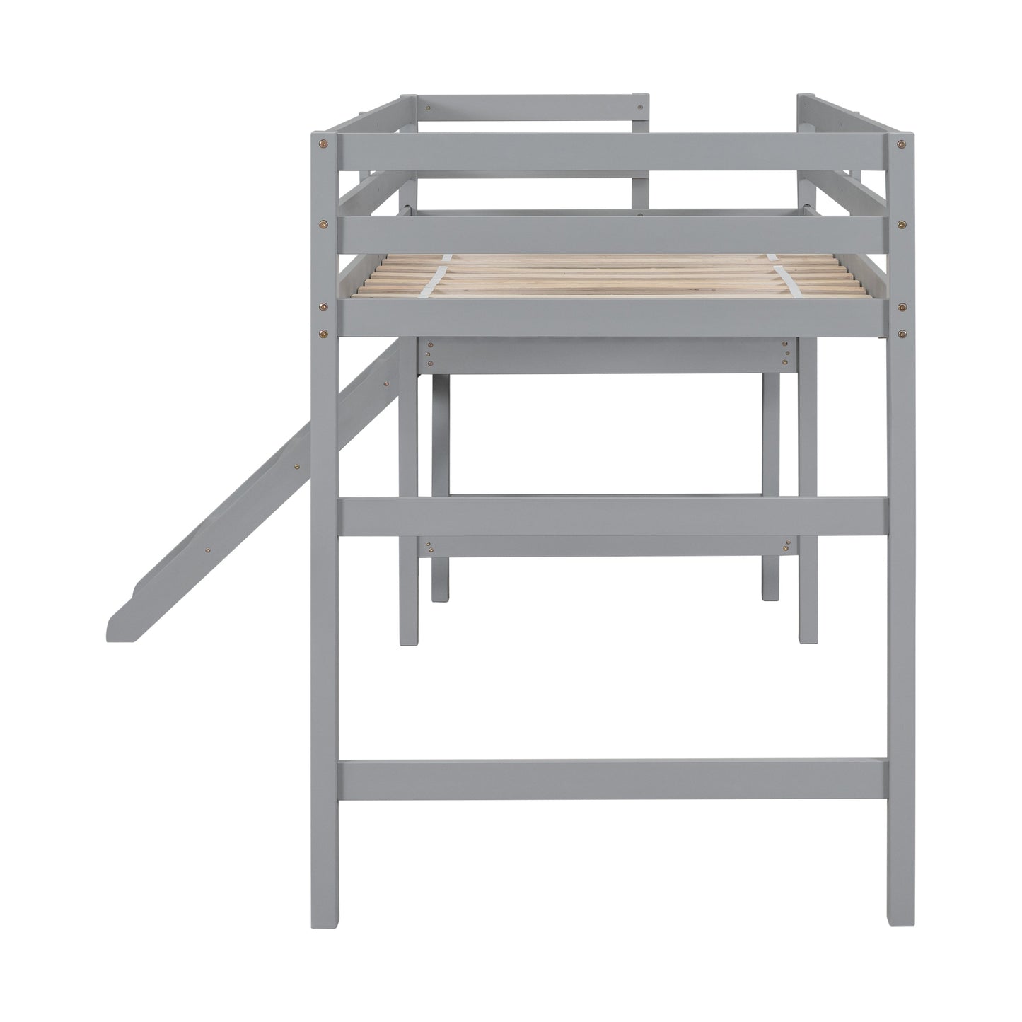 Premium Twin Loft Bed with Platform and Ladder in Grey