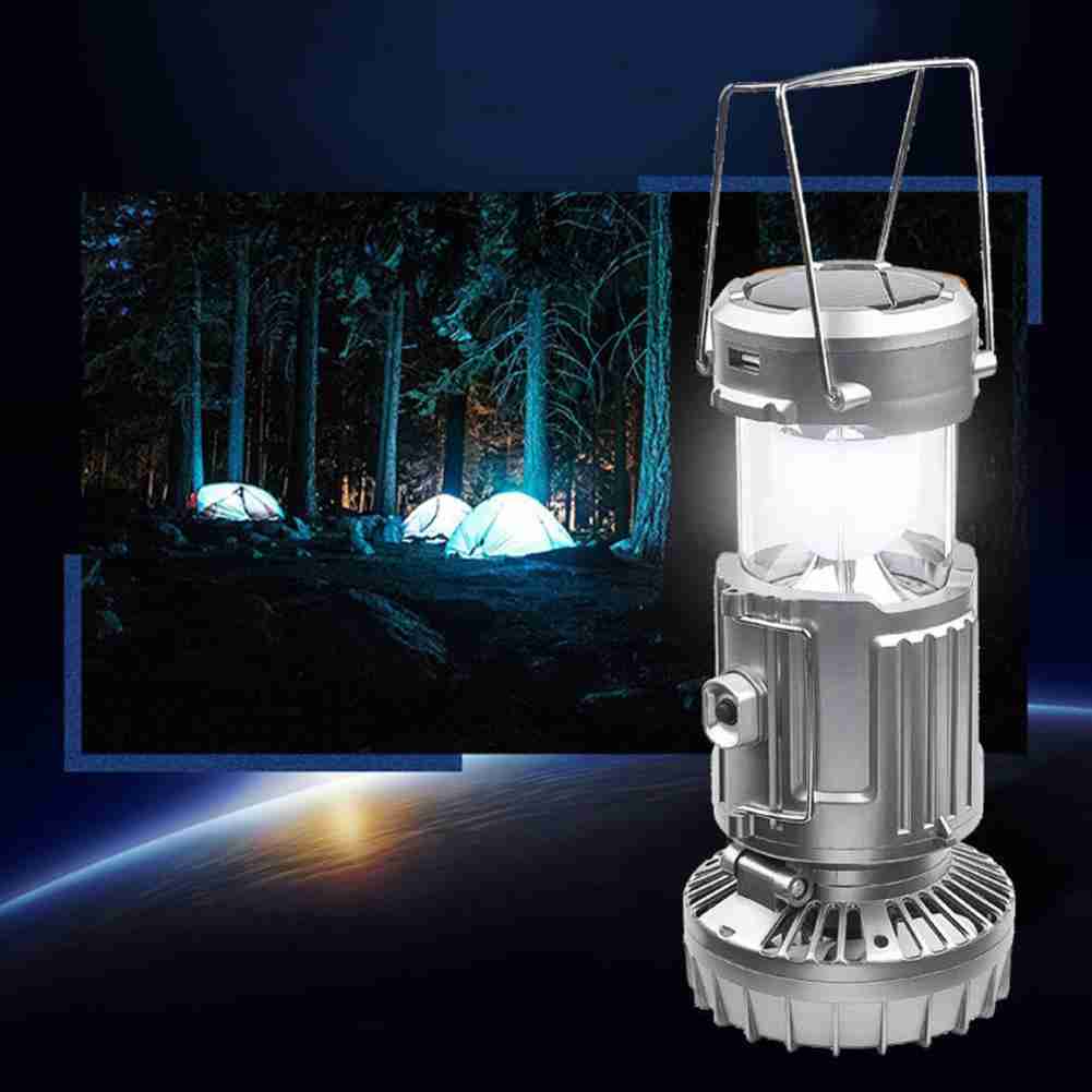 Portable Outdoor LED Camping Lantern With Fan Solar Charge Rechargeable Light Hanging Tent Lamp Fish Flashlight - Korvel