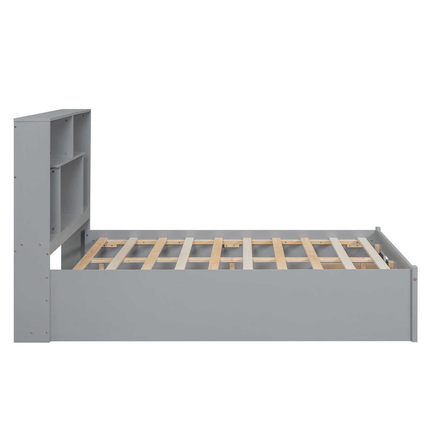Full Size Platform Bed with Storage Headboard and 2 Drawers, Gray - Korvel