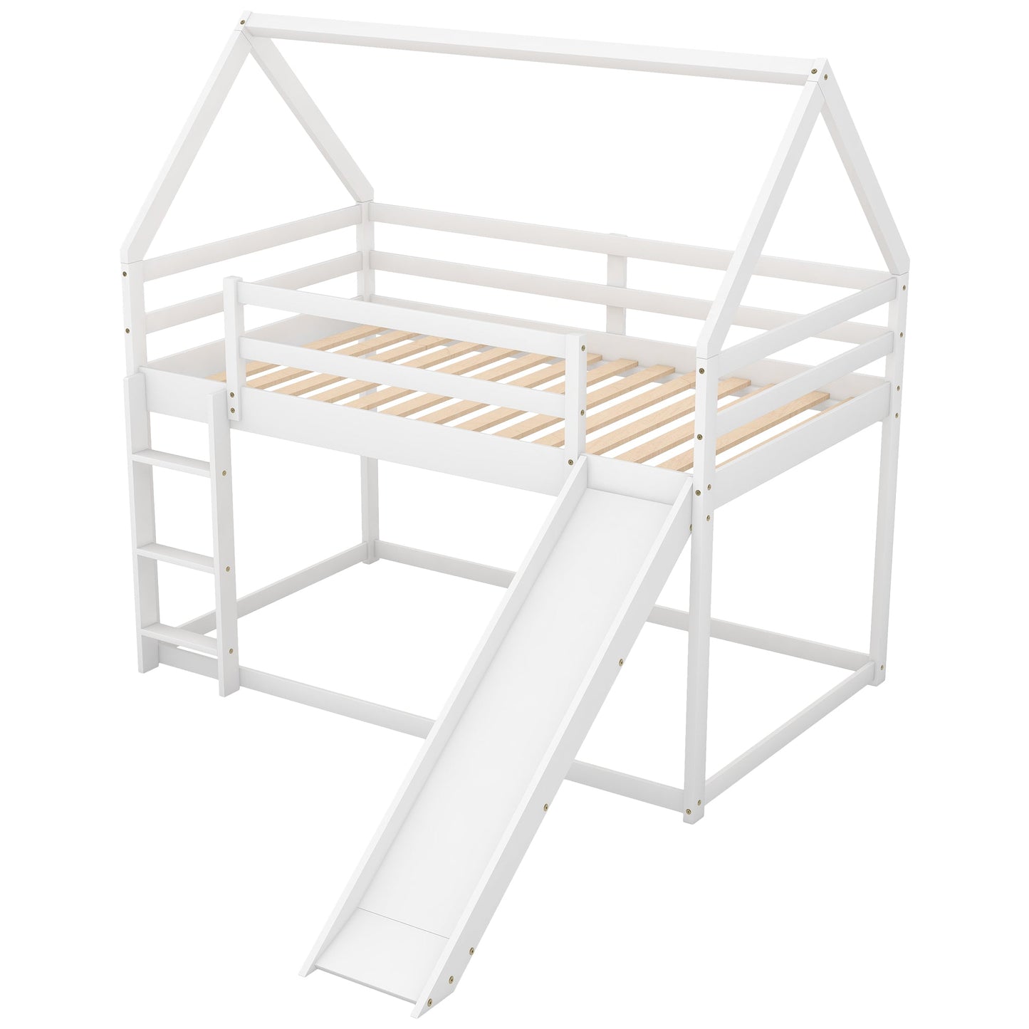 Twin Size Bunk House Bed with Slide and Ladder White - Korvel