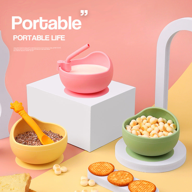 Children's Full Silicone Bowl Sucker Learning To Eat Training Meal Bowl Adsorption Baby Spoon Fork Meal Set Kindergarten Bowl Plate - Korvel